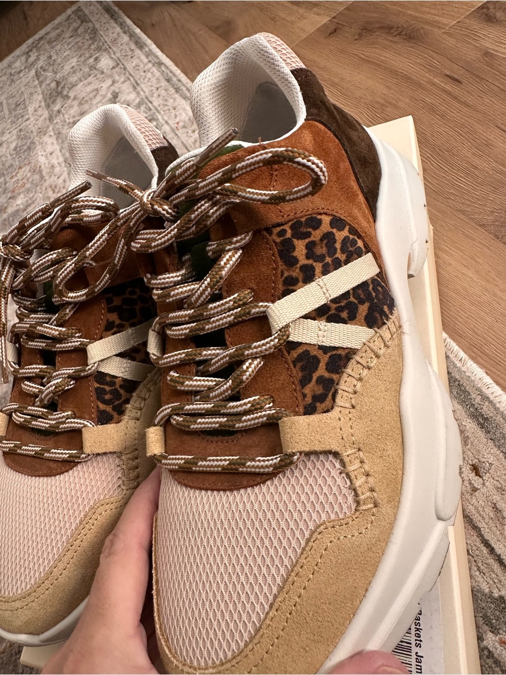 Sézane Multi-Texture Leopard Accent Sneakers - Brown & Tan - Picture 3 of 10
